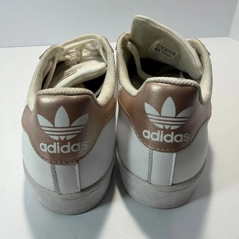 Adidas Superstar Womens 8.5 White Rose Gold Copper Metallic Shell Toe Sneakers